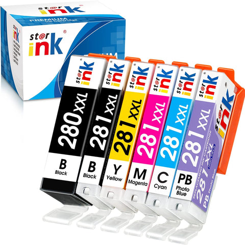 starink Compatible PGI-280XXL CLI-281XXL Ink Cartridge TS8320 Replacement for Canon 280 281 Ink for Pixma TS9120 TS8220 TS8120 TR8620 TR8520 TR8620a TS8322 TS8222 Printer, 6-Pack