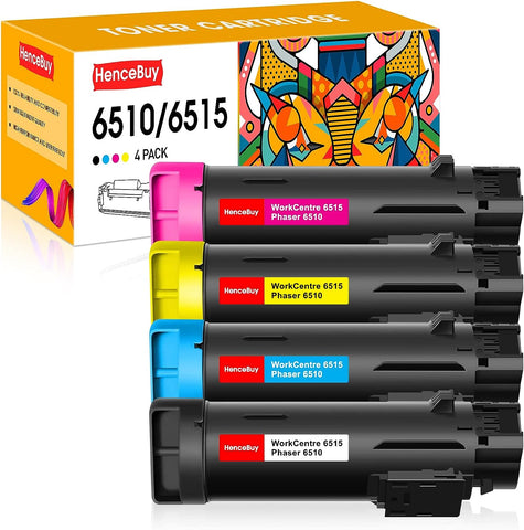 HenceBuy Compatible Toner Cartridge Replacement for Xerox Phaser 6510, WorkCentre 6515 High Yield (1 Black, 1 Cyan, 1 Magenta, 1 Yellow, 4-Pack)