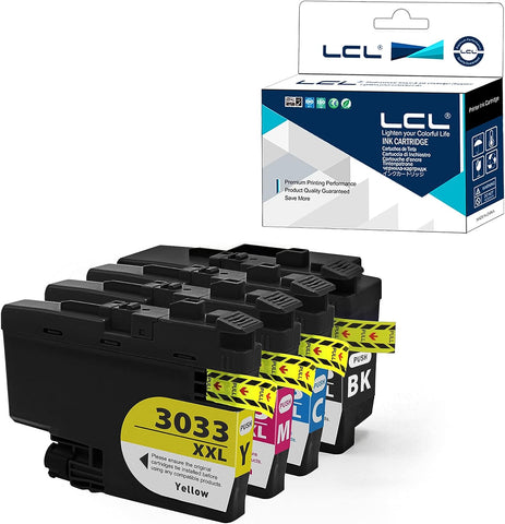 LCL Compatible Ink Cartridge Pigment Replacement for Brother LC3033 XXL LC3033XXL LC3033BK LC3033C LC3033M LC3033Y MFC-J995DW MFC-J995DW XL MFC-J805DW (4-Pack Black Cyan Magenta Yellow)