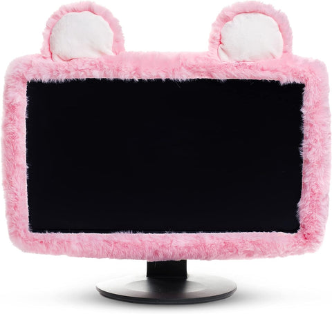 Aspens Design Cute Kawaii Desk Accessory for 17"-24" Computer TV Monitor dust Cover Pink, Furry Fabric