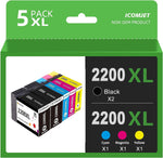 ICOMJET 5 Pack Compatible PGI-2200XL Ink Cartridge Replacement for Canon PGI-2200 2200xl Work for Canon Maxify MB5020 iB4120 MB5320 MB5420 MB5120 iB4020 Printer (2 Black 1 Cyan 1 Magenta 1 Yellow)