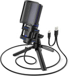 VeGue USB Microphone for PC PS5, Computer Gaming Condenser PC Mic with Quick Mute, Indicator, Tripod Stand, Pop Filter, Shock Mount, for Twitch Streaming, Podcasting, Chatting, Recording, Blue VM30