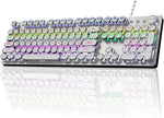 Alkem Mechanical Gaming Keyboard with 26 Rainbow Backlits Silver Retro Typewriter Keyboard Full-Size 104 Keys USB Wired Mechanical Keyboard Blue Switch Ergonomic Keyboard Brushed Alloy Panel