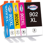 Paeolos Compatible 902XL Ink Cartridges Replacements for HP Ink 902XL Black and Color Combo Pack Work with HP OfficeJet Pro 6961 6970 6962 6968 6971 6975 6978, 4 Packs (with Latest Chips)