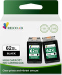 Relcolor High Yield 62XL Ink Cartridge Replacement for HP Ink 62 XL for Envy 5540 5640 5660 7640 7644 7645 OfficeJet 200 250 5740 5745 8040 Printer HP62 Black Combo HP62XL Blk 2 Pack