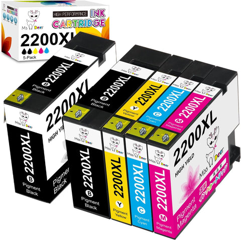 MS Deer Compatible PGI-2200XL Pigment Ink Cartridges Replacement for Canon 2200 XL for Maxify MB5420 MB5320 MB5120 MB5020 iB4120 iB4020 Printers (2 Pigment Black, 1 Cyan, 1 Magenta, 1 Yellow) 5-Pack