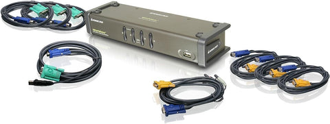IOGEAR 4-Port DualView USB VGA KVMP Switch with Audio w/Full Set of Cables, (GCS1744 TAA Compliant)