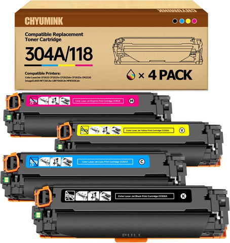 JC Toner Compatible for 304A CC530A CC531A CC532A CC533A Toner Cartridges for use with Color LaserJet CP2025 CP2025dn;imageCLASS MF726Cdw LBP7660Cdn MF8350Cdn (Black Cyan Yellow Magenta)