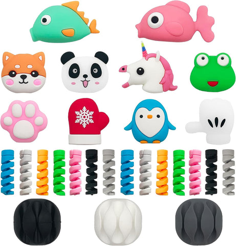 27 Pieces Cute Cable Protector for iPhone iPad Charger, Animal Bites USB Charger Protector Cord Holder, Charging Cable Saver Cable Buddies Phone Data Lines Protect Accessory