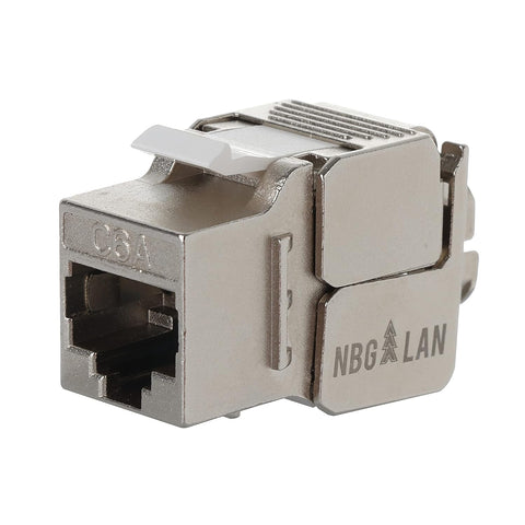 NBG LAN Shielded Highend Tool-Less Keystone Jack Cat.6A/Cat.6 Great Transfer Speed 180 Degrees Color-Silver (5-Pack)