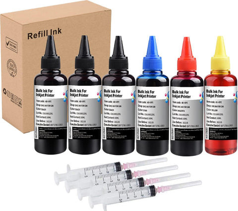 INK+ Inkjet Refill 100ML x 6 Refill kit for HP 950 951 932 933 60 61 952 902 901 62 63 21 22 920 940 934 564 711 970 971 94 95 96 Printer Refill (3 Black 1 Cyan 1 Magenta 1 Yellow)