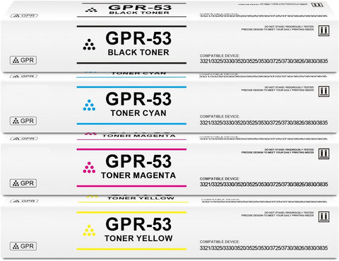 GPR-53 Toner Cartridges Set Black Cyan Magenta Yellow Compatible for Canon GPR53 for ImageRUNNER Advance iR-ADV DX 3321 3325 3330 3520 3525 3530 3725 3730 3826 3830 3835 Printer