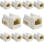 Cmple - 10 Pack Cat6 Keystone Jack Insert Punch Down RJ45 Connectors RJ45 Keystone Jack 90 Degree Female for Wall Plates, Patch Panels, Patch Cables, Ethernet Cables - Beige