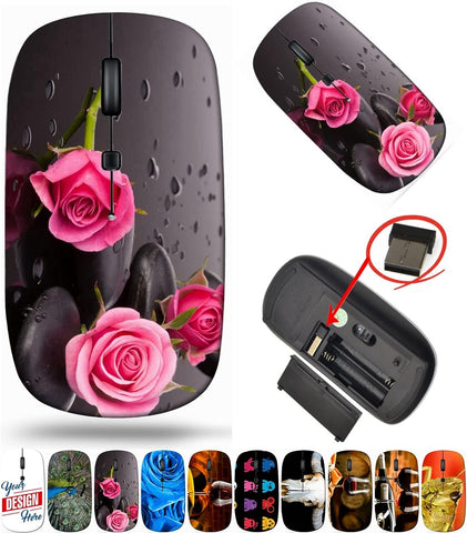 maizi Small Wireless Mouse for PC Computer Chromebook Notebook, Small Wireless Mouses Image ID: 24288592 Spa Stone and Rose Flowers Still Life 2.4G USB Receiver Portable Made in USA