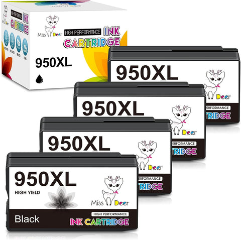 Miss Deer Compatible Ink Cartridge Replacement for HP 950 950XL Black to use with OfficeJet Pro 8600 8610 8620 8100 8625 8615 8630 8640 8660 251DW 271DW 276DW (High Yield,4 Black)