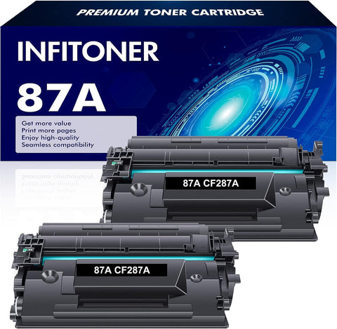 CF287A 87A Black Toner Cartridge 2-Pack Compatible Replacement for HP 87A CF287A 87X CF287X Toner Cartridge for HP LaserJet Enterprise M506 M506dn M506n M506x M501 M501dn MFP M527 M527dn M527f Printer