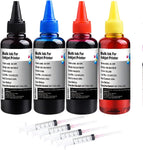 Ink Refill Kit 100ml for HP 60 61 62 63 94 95 96 564 920 901 902 932 933 934 940 950 951 952 Inkjet Printer Cartridges for Refillable Ink Cartridges CISS System with 4 Free Syringes