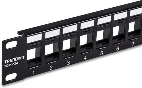 TRENDnet 24-Port Blank Keystone 1U Patch Panel, 1U 19" Metal Rackmount Housing, Recommended With TC-K25C6 & TC-K50C6 Cat6 Keystone Jacks (Sold Separately), Black, TC-KP24