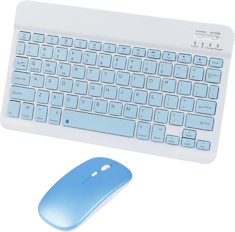 Bluetooth Wireless Keyboard and Mouse Combo,Ultra-Slim Ergonomic Small Rechargeable Bluetooth Keyboard Mouse Set for Apple iPad iPhone Samsung Tablet Phone Android PC Computer Mac Smartphone(Blue)