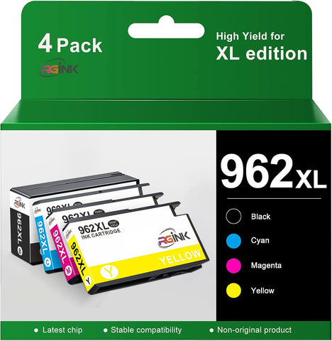 RGiNK Remanufacture 962 Ink Cartridge Replacement for HP 962xl Ink cartridges Combo Pack with HP Officejet Pro 9015 9018 9010 9025 9018 9020 9025 Printer (Black, Cyan, Magenta, Yellow, 4 Pack)