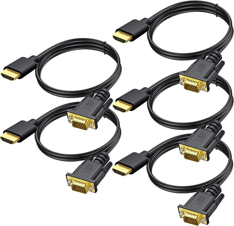 HDMI to VGA Cable 6 Ft, 5-Pack Gold-Plated Computer HDMI to VGA Monitor Cable Adapter Male to MaleCord for Computer, Desktop, Laptop, PC, Monitor, Projector, HDTV, and More (NOT Bidirectional)-Black