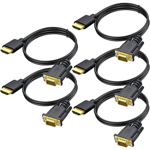 HDMI to VGA Cable 5-Pack, 3.3ft Computer HDMI to VGA Monitor Cable Adapter Male to MaleCord for Computer, Desktop, Laptop, PC, Monitor, Projector, HDTV, and More (NOT Bidirectional)