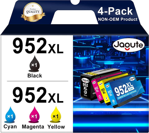 Jagute 952XL Ink Cartridges Replacement for HP 952 XL Work with HP OfficeJet Pro 8720 8710 8730 8715 8702 7740 7720 8725 8210 Printers (Black, Cyan, Yellow, Magenta 4-Pack)