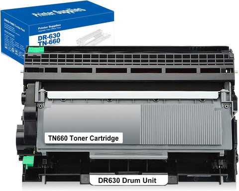 Compatible Toner Cartridge and Drum Unit Replacement for Brother TN660 TN630 TN-630 DR630 for MFC-L2700DW HL-L2300D HL-L2340DW HL-L2380DW DCP-L2540DW Printer (1 Black Toner + 1 Drum Unit)