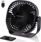 SmartDevil Small USB Desk Fan, 3 Speeds Portable Personal Desktop Table Fan with Pasteable Hook, Dual 360° Adjustment Mini Fan, Quiet Operation, for Home Office Car Outdoor Travel (Black)