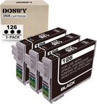 Doswy 3 Pack T126 Remanufacture Ink Cartridge Replacement for Epson 126 T126 for Workforce 435 520 545 635 645 845 WF-3520 WF-3530 WF-3540 WF-7010 WF-7510 WF-7520 (3 Black)