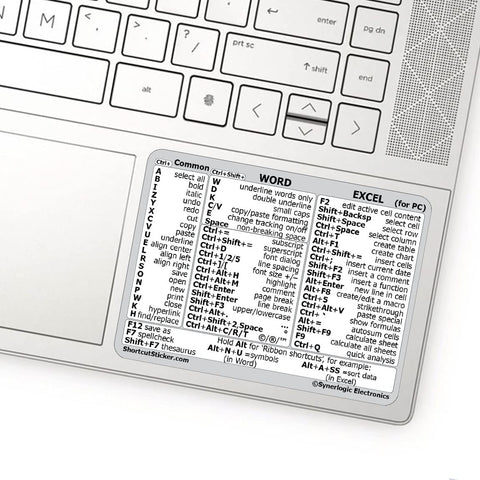 SYNERLOGIC Microsoft Word/Excel (for Windows) Reference Guide Keyboard Shortcut Sticker, Laminated, No-Residue Vinyl (White/Large, Pack of 10)