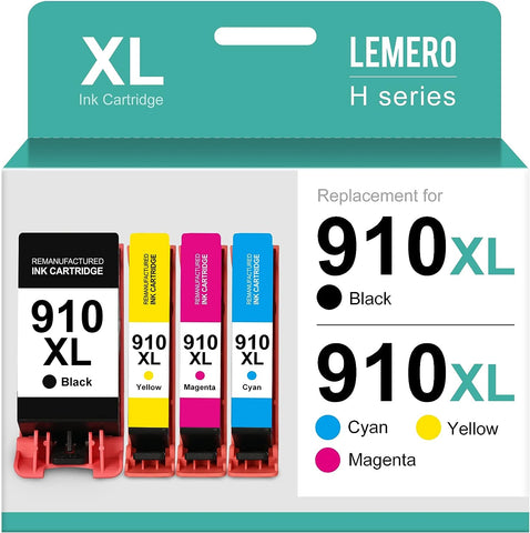 LEMERO 910XL Black and Color Ink Cartridges Combo Pack Replacement for HP Ink 910 XL for Officejet Pro 8020 8025 8035 8028 Printer (4 Pack 910XL Ink Cartridges Combo Pack)