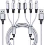 Multi Charging Cable, 10ft 2Pack Multi Phone Charger Cable Braided Universal 3 in 1 Charging Cord Extra Long Multiple USB Cable with USB C, Micro USB Port Connectors for Cell Phones and More