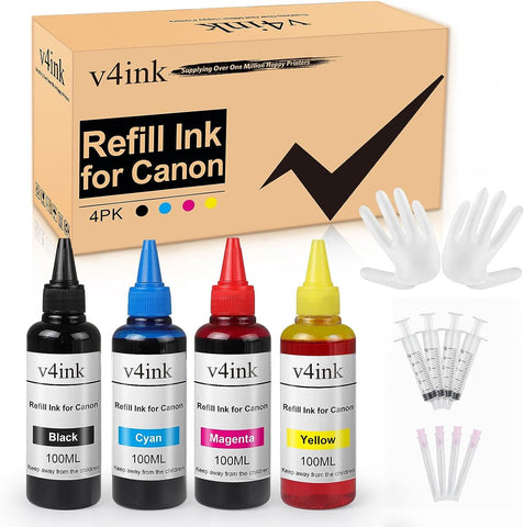 v4ink Refill Ink Kit for Canon PGI-250 CLI-251 PGI-270 PGI-280 PG-240 PG-245 PG-260 PG 240XL 245XL 260XL PGI-280XXL CLI-281XXL Series Inkjet Cartridge -4 Bottles (Black Cyan Magenta Yellow)