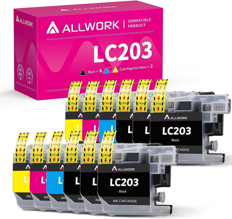 ALLWORK Compatible Ink Cartridge Replacement for Brother LC203 LC203XL LC201 LC201XL for Brother MFC-J460DW J480DW J485DW J680DW J880DW J885DW J4320DW J4420DW J4620DW J5620DW J5520DW J5720DW (12 Pack)