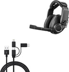 BoxWave Cable Compatible with Sennheiser GSP 670 (Cable by BoxWave) - AllCharge 3-in-1 Cable for Sennheiser GSP 670 - Jet Black