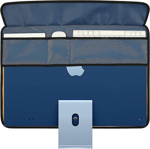 WESAPPINCcomputer Monitor Dust Cover for iMac 24”, PU Leather Protective Screen Dust Cover Sleeve with Rear Pocket Compatible with iMac 24 inch (24inch, Blue)