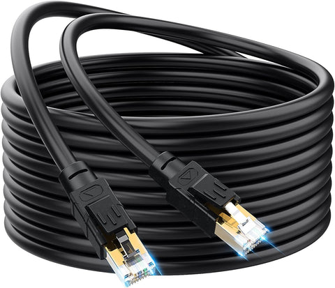 Cat 8 Outdoor Ethernet Cable 200 ft - Hisetec Long Ethernet Cable Shielded Heavy Duty 26AWG 40Gbps 2000Mhz SFTP Patch Cord High Speed Cat8 LAN Network RJ45 Cable -in Wall -Outdoor- Weatherproof