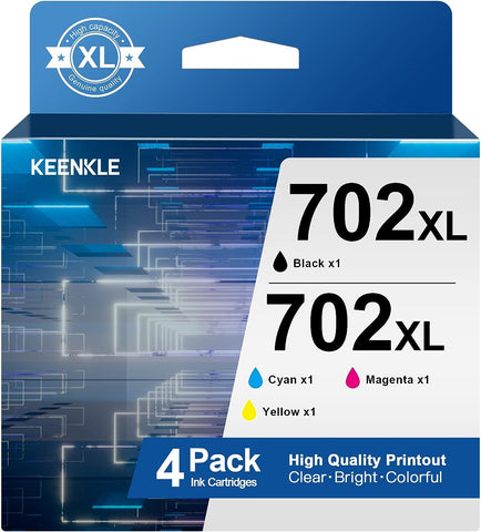 702 702XL Ink Cartridge Replacement for Epson 702 XL 702XL T702XL to use with Workforce Pro WF-3720 WF-3730 WF-3733 Printer with New Upgraded Chips (1 Black, 1 Cyan, 1 Magenta, 1 Yellow)