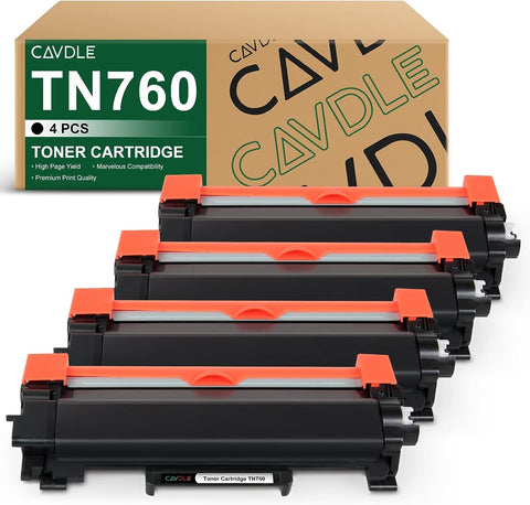 CAVDLE 4 Packs Compatible Toner Cartridge Replacement for Brother TN760 TN730 for use with Brother HL-L2325DW HL-L2350DW HL-L2390DW HL-L2395DW HL-L2370DW MFC-L2690DW MFC-L2710DW L2717DW L2750DW