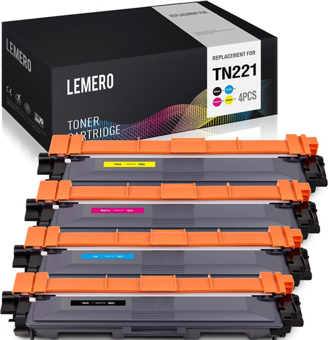 LEMERO Compatible Toner Cartridge Replacement for Brother TN221 TN225 - for Brother HL-3170CDW HL-3140CW HL-3180CDW MFC-9130CW MFC-9340CDW MFC-9330CDW (Black Cyan Magenta Yellow, 4 Pack)