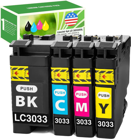 Limeink Compatible Ink Cartridges Replacement for LC3033XXL XL LC3033 BK/C/M/Y Ink Cartridges for Brother LC3033 Ink Cartridges for Brother Ink Cartridges LC3033 LC3033BK MFC-J995DW 4 Pk