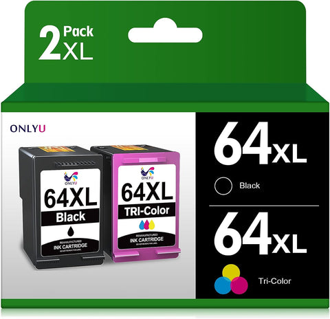 ONLYU Compatible 64XL Ink Cartridge Replacement for HP Ink 64 XL HP 64 Ink for HP Envy Photo 7855 7858 7155 6255 6252 Envy Inspire 7955e 7255e Tango Series Printers (1 Black, 1 Tri-Color)