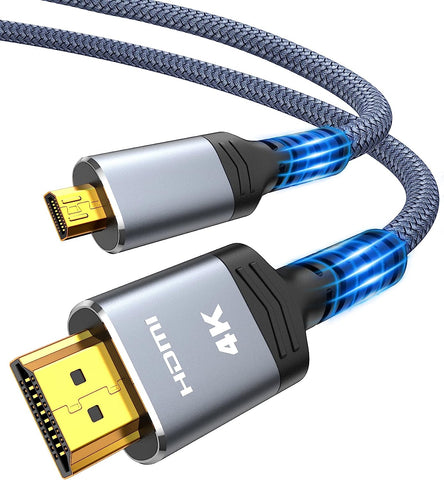 Highwings 4K Micro HDMI to HDMI Cable 6FT, Micro Male to HDMI Male Nylon Braided Cord Adapter 2.0 4K@60HZ 2K@165HZ 18Gbps Compatible with Laptop Tablet Camera Connected to Monitor Projector 6FT Grey