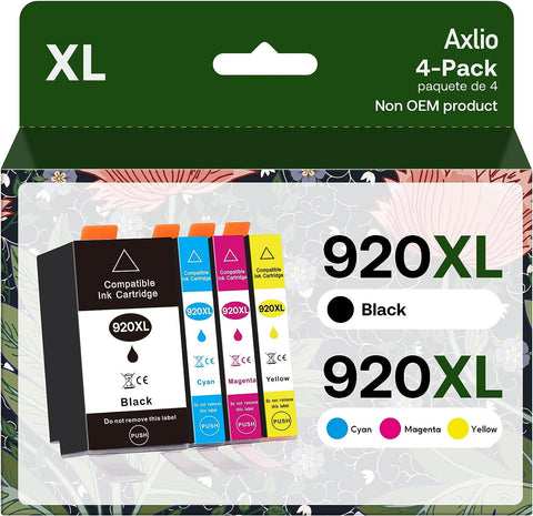 Axlio Compatible 920XL Ink Cartridges Replacement for HP 920 920XL, High-Yield Combo Pack Work with HP OfficeJet 6000 6500 6500a 7000 7500 7500a Inkjet Printers (Black, Cyan, Magenta, Yellow, 4 Pack)