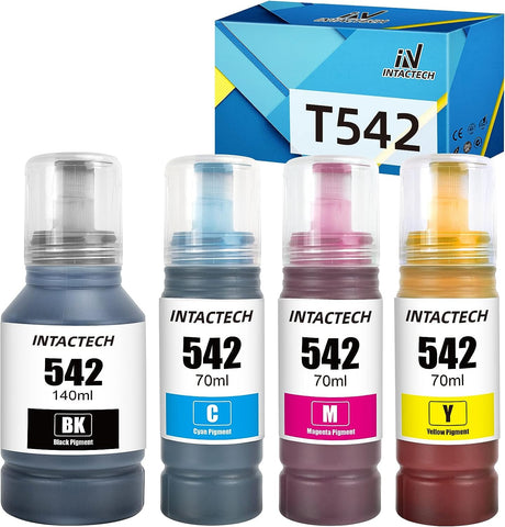 T542 Compatible Ink Bottles Replacement for Epson 542 Ultra-high Capacity Bottle Work for ET-5800 ET-5850 ET-5880 ET-16600 ET-16650 Printer (1x140ml Black, 70ml Cyan/Magenta/Yellow, 4-Pack)