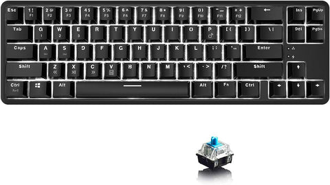 Lomiluskr K680T Wireless 60% Mechanical Keyboard, Ultra-Compact Bluetooth/Wired Dual Mode Keyboard, White Backlight, Compatible for Multi-Device Connection (Blue Switch, Black)