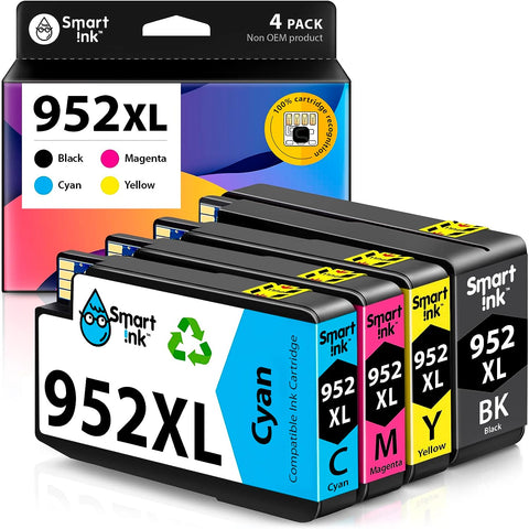 Smart Ink Compatible Ink Cartridge Replacement for HP 952XL 952 XL (4 Combo Pack) to use with OfficeJet Pro 8710 8720 7740 8210 8715 7720 8702 8725 8740 8730 8700 8200 (Black, Cyan, Magenta, Yellow)