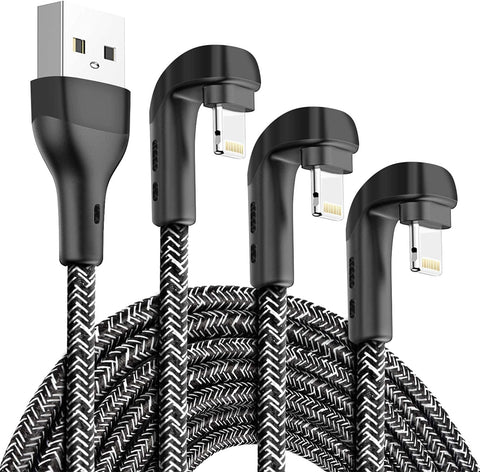 3Pack 90 Degree iPhone Charger 10ft, Apple MFi Certified 10 Feet Lightning Cord Long, Nylon Right Angle 10 Foot Apple iPhone Charging Cable for Apple iPhone 13/12/11/11Pro/11Max/XS/XR /8/7/6S/SE/6/5