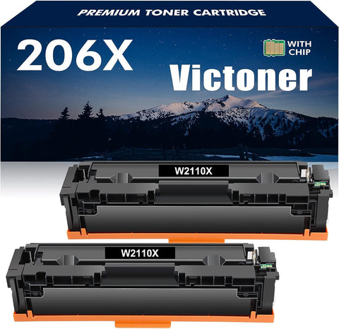 206X 206A Black Toner Cartridges High Yield (with Chip) Compatible Replacement for HP 206X 206A Color Laserjet MFP M283fdw M283cdw M283 Pro M255dw M255 Series Printer W2110X W2110A Ink (2 Pack)